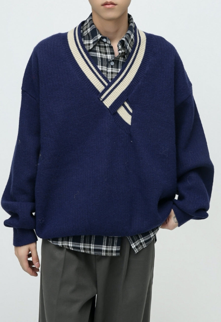 Men's Irregular V-neck sweater