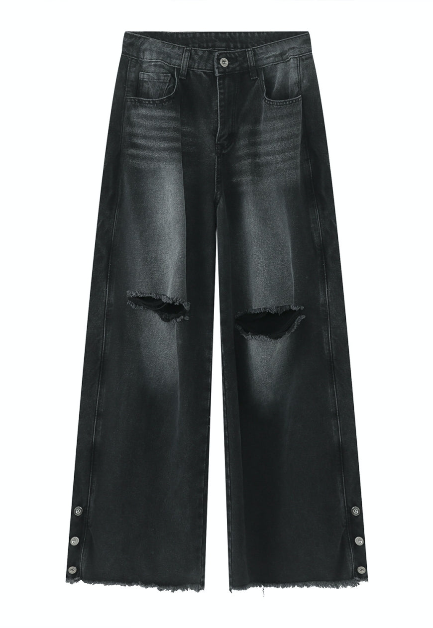 Unisex Loose-fit ripped denim trousers
