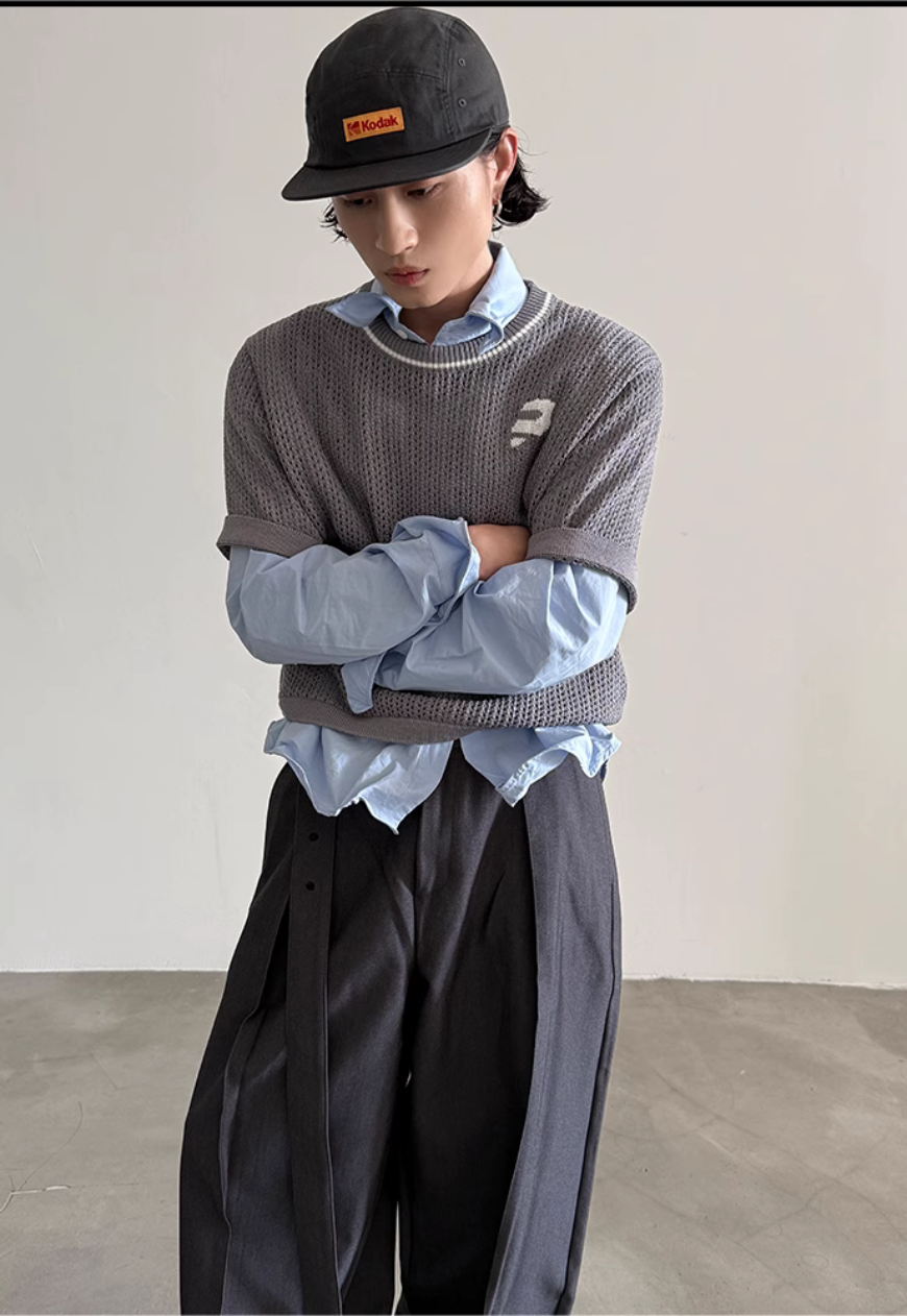 Men's Design contrasting hollow knit sweater