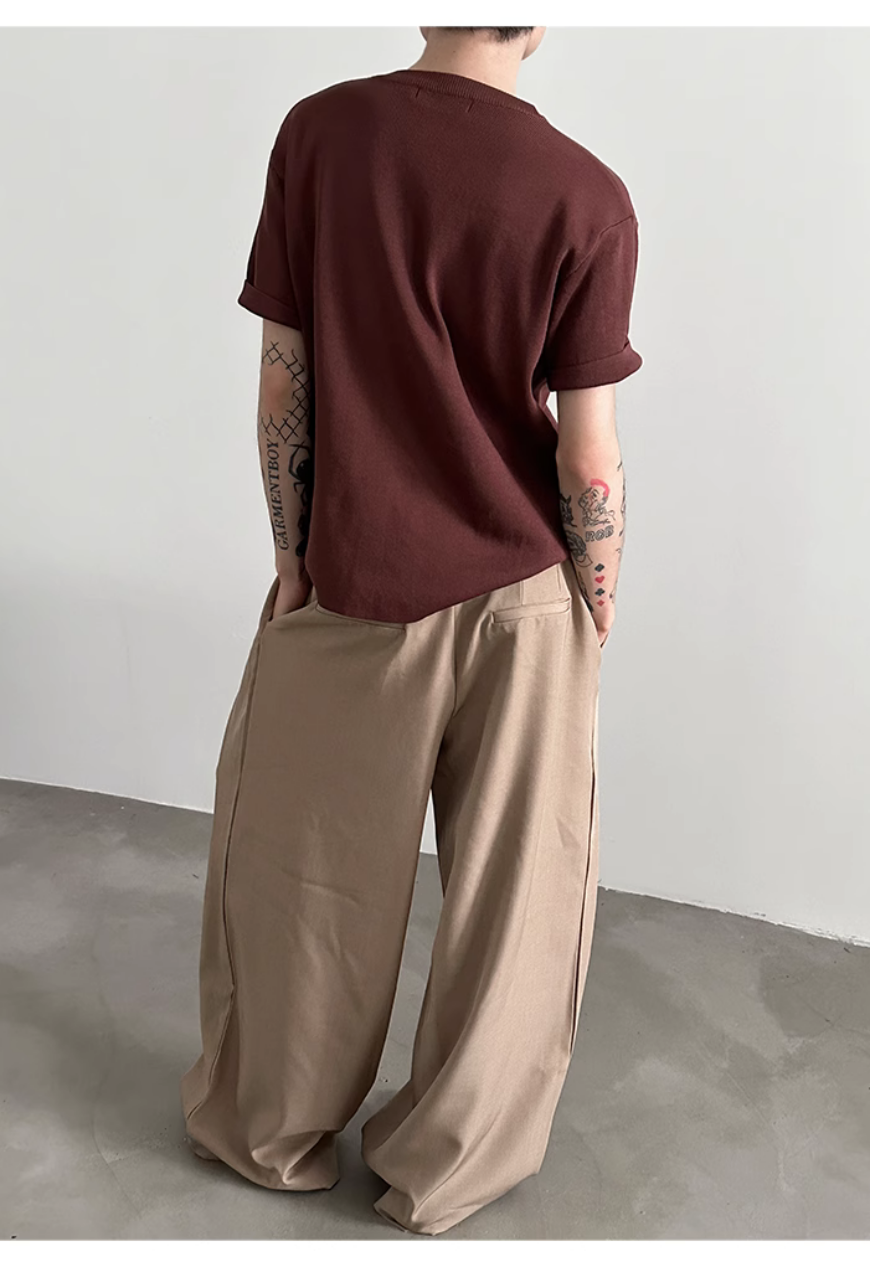Men's drawstring neckline knitted T-shirt
