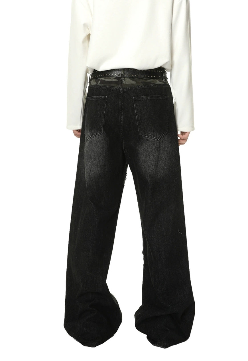 Men's Patchwork distressed denim