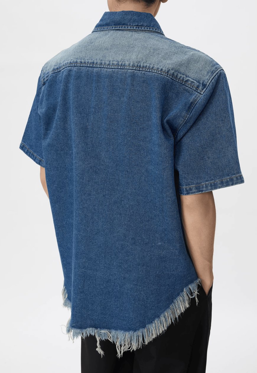 Men's Ripped fringed denim shirt