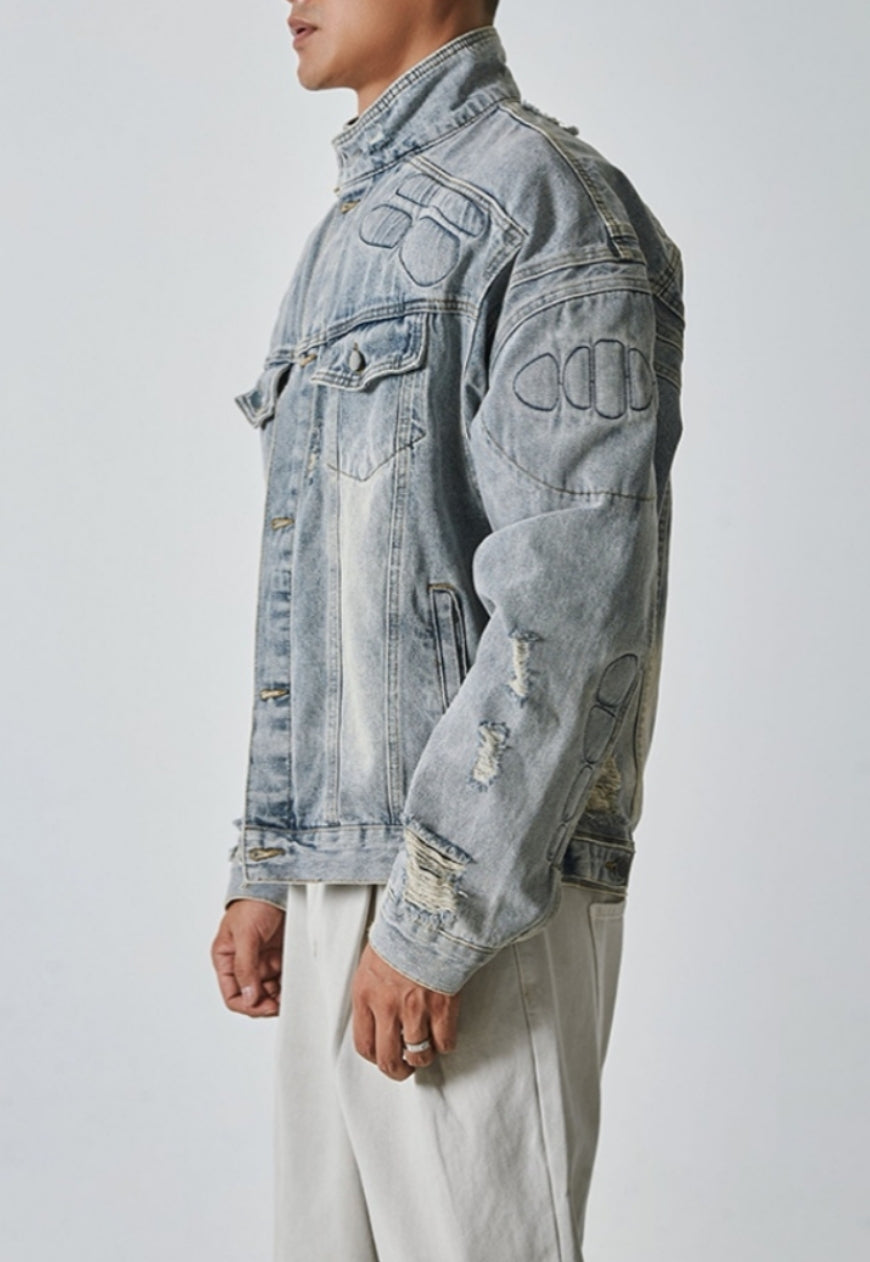 Men's vintage denim ripped jacket