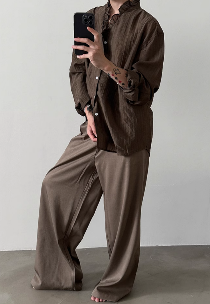 Men's French textured pleated lace shirt