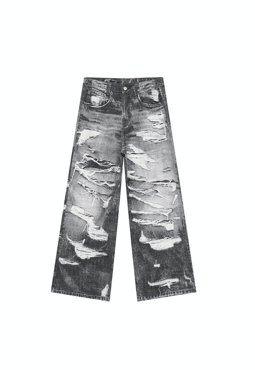 Unisex ripped loose fit jeans