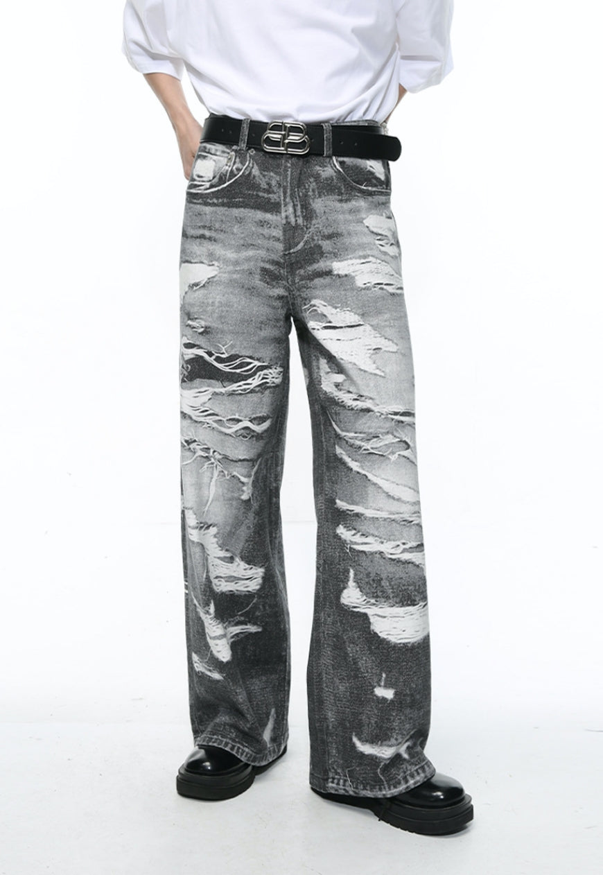 Unisex ripped loose fit jeans