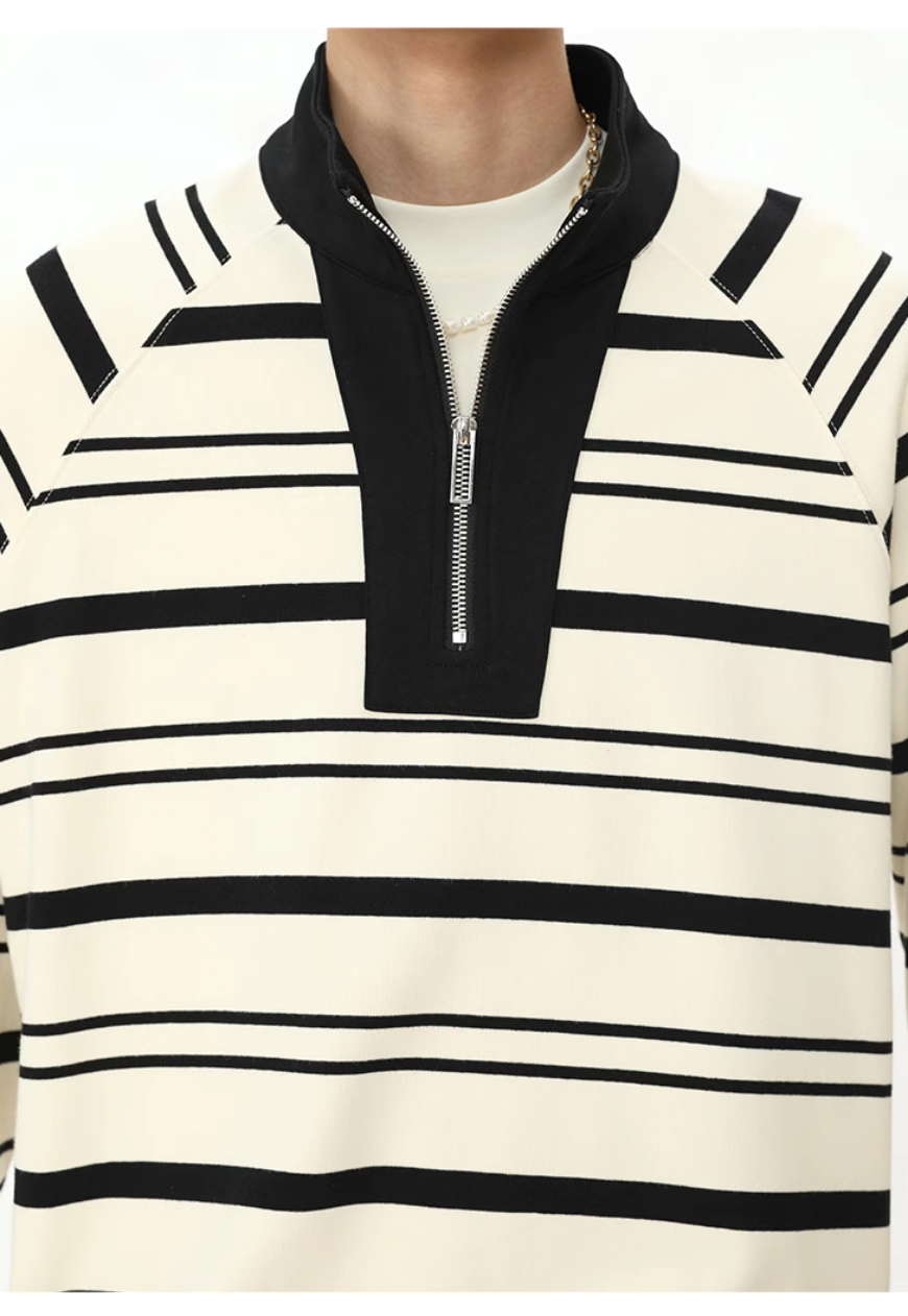 Men's Striped basic POLO zipper sweatshirt