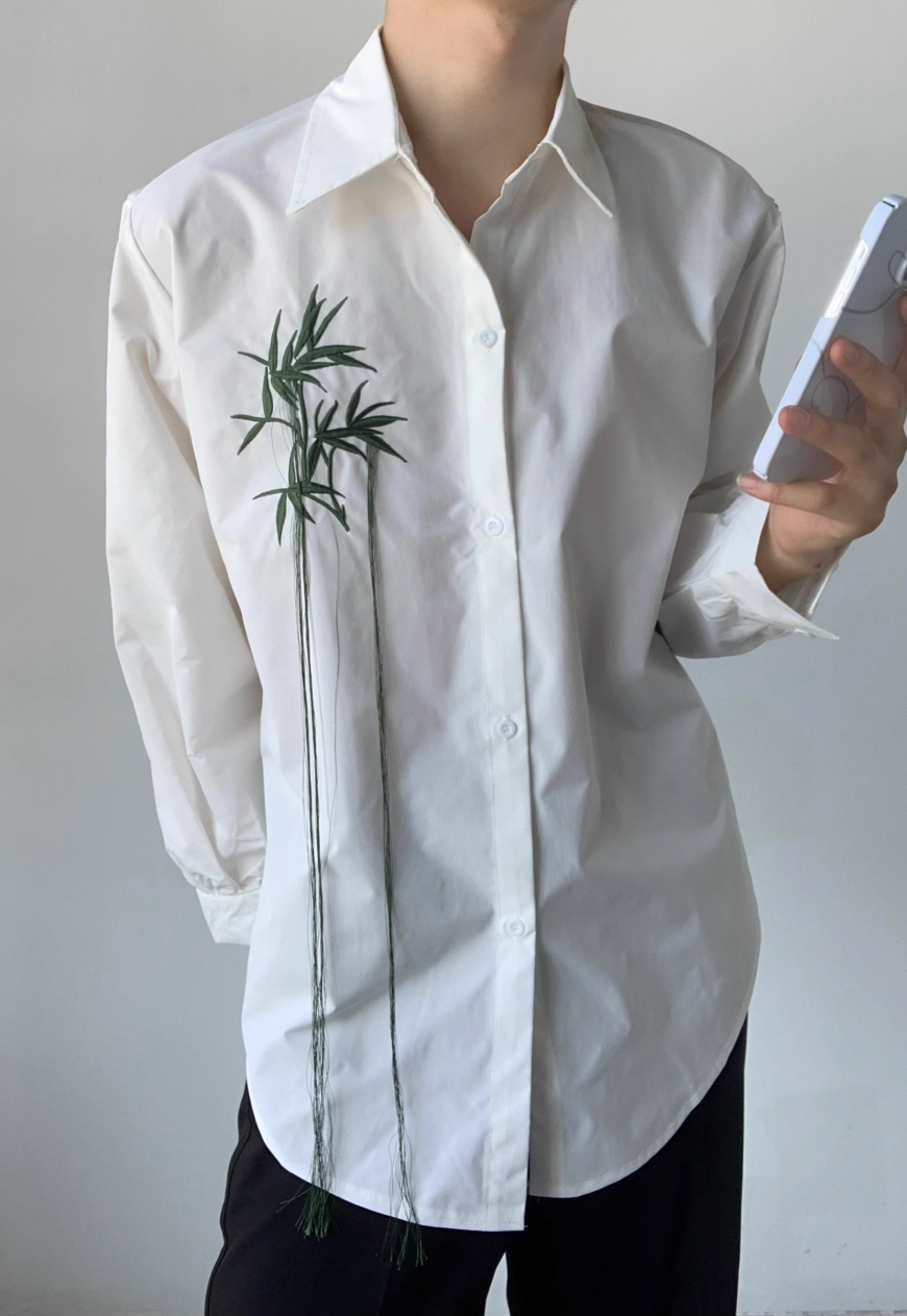 Men's Chinese embroidered fringed shirt