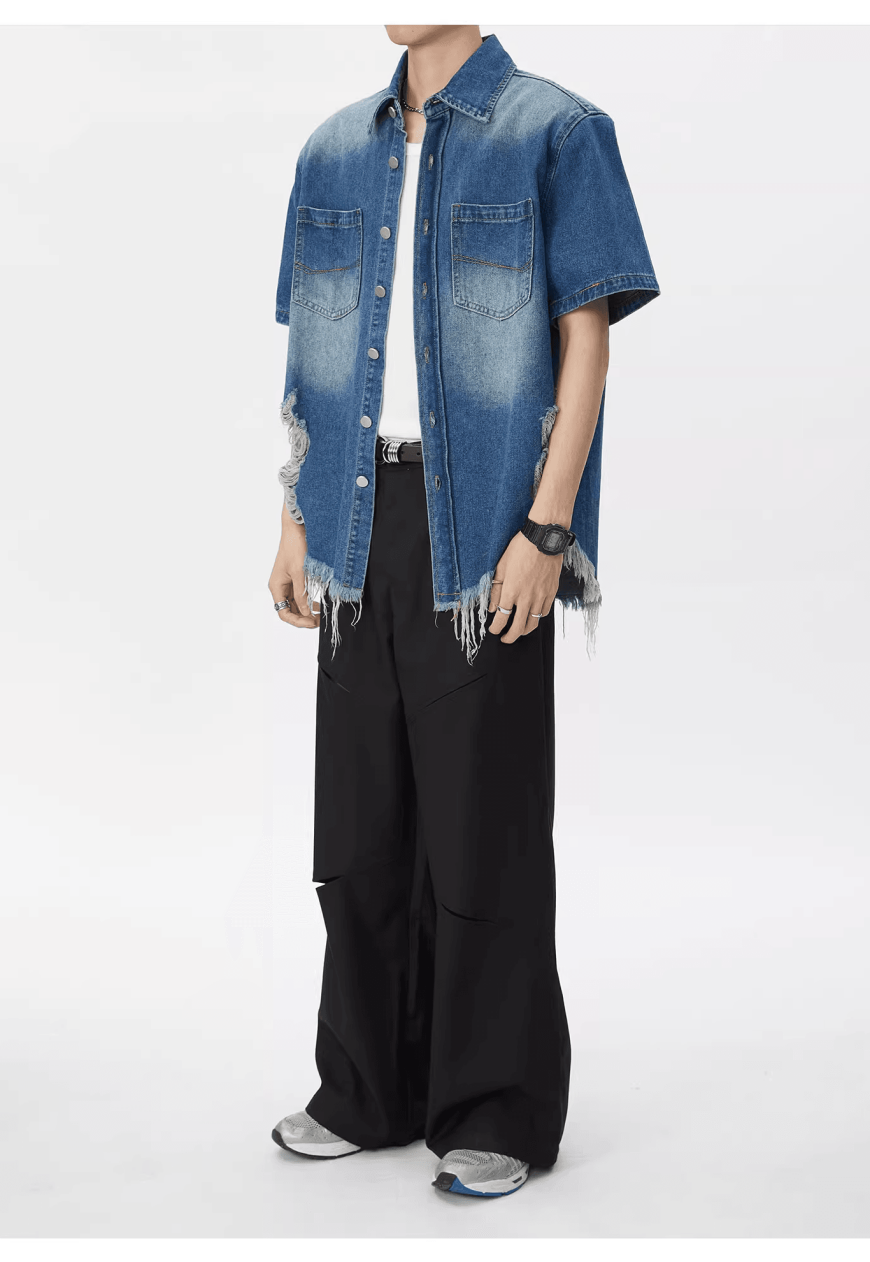 Men's Ripped fringed denim shirt