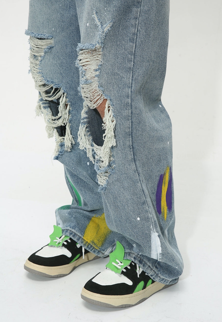 Unisex Ripped Graffiti Jeans