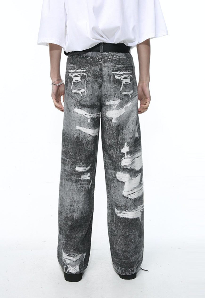 Unisex ripped loose fit jeans