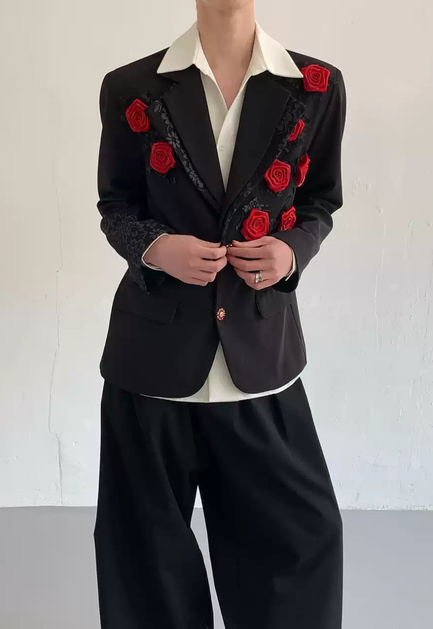Men's Embroidered Double-Layer Blazer