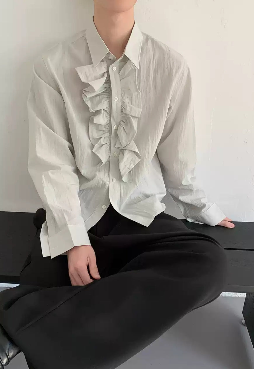 Men's Ruffled Button-Down Shirt