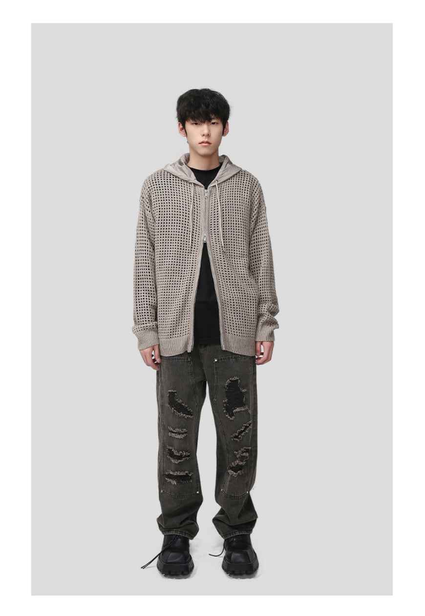 Men's cutout zipper knitted jacket