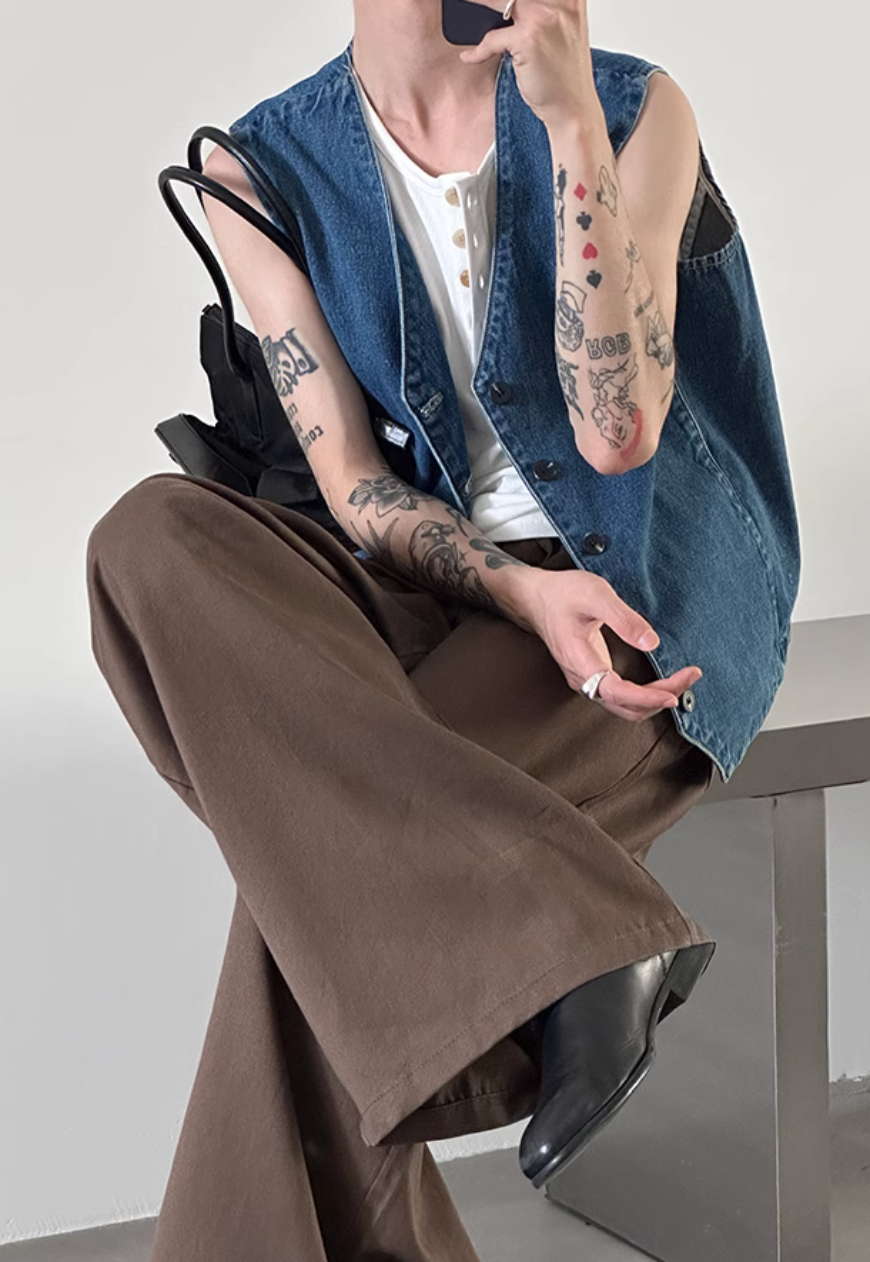 Men's French retro V-neck denim vest