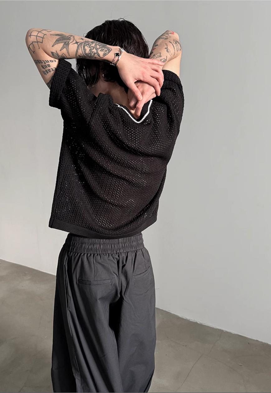 Men's Design contrasting hollow knit sweater