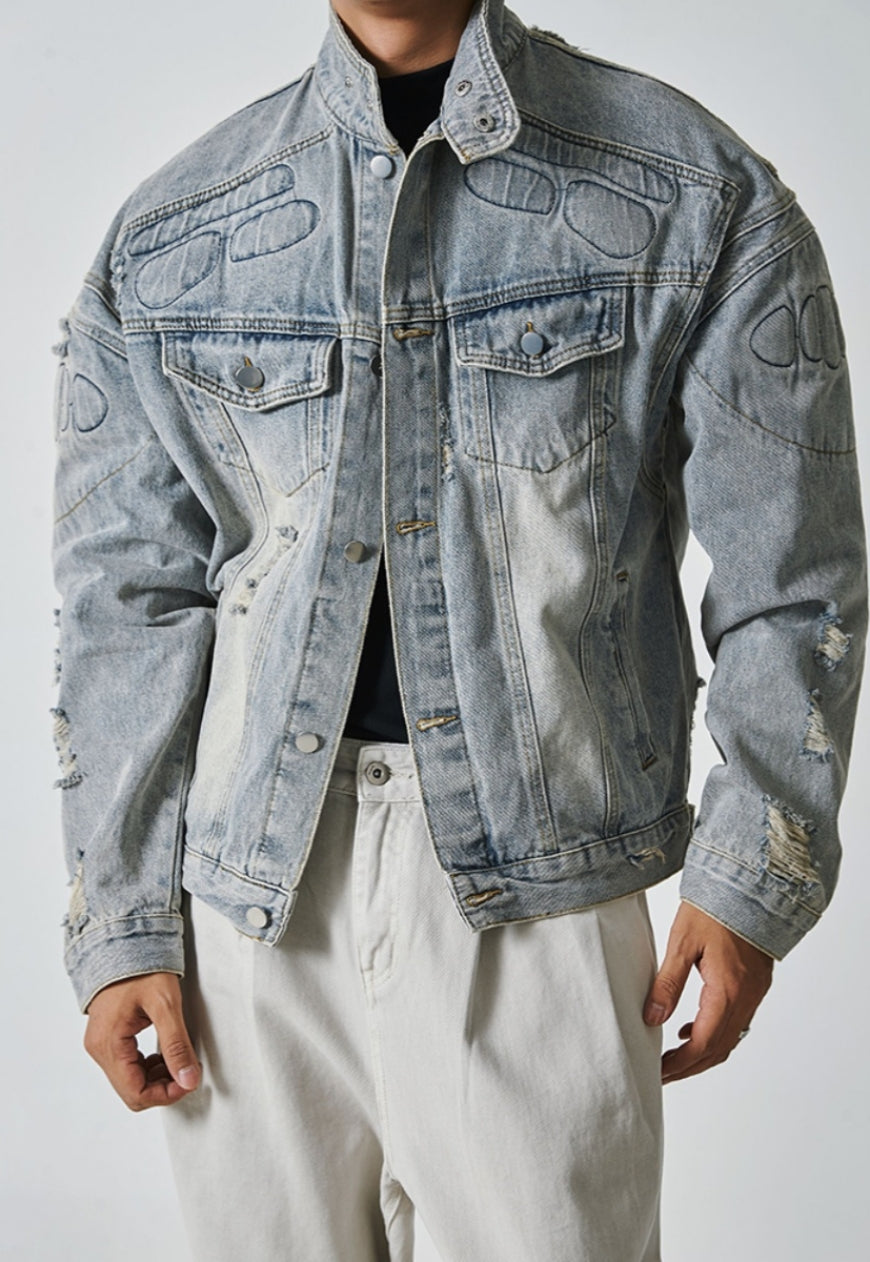 Men's vintage denim ripped jacket
