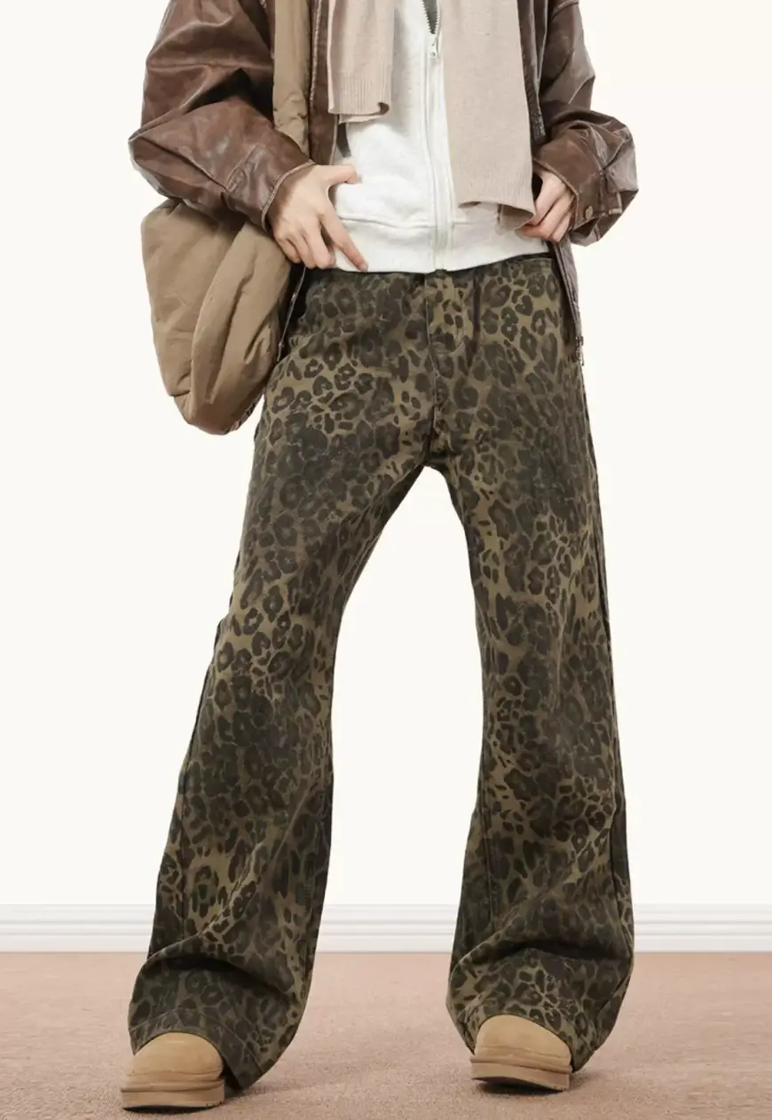 Men's Vintage leopard print jeans
