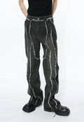 Unisex raw edge patchwork jeans