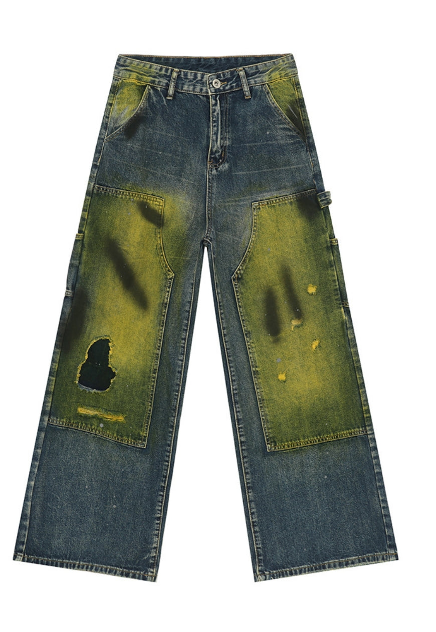Unisex Vintage tie-dye ripped jeans