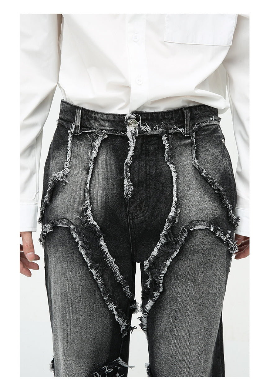 Unisex Designed raw edge loose jeans
