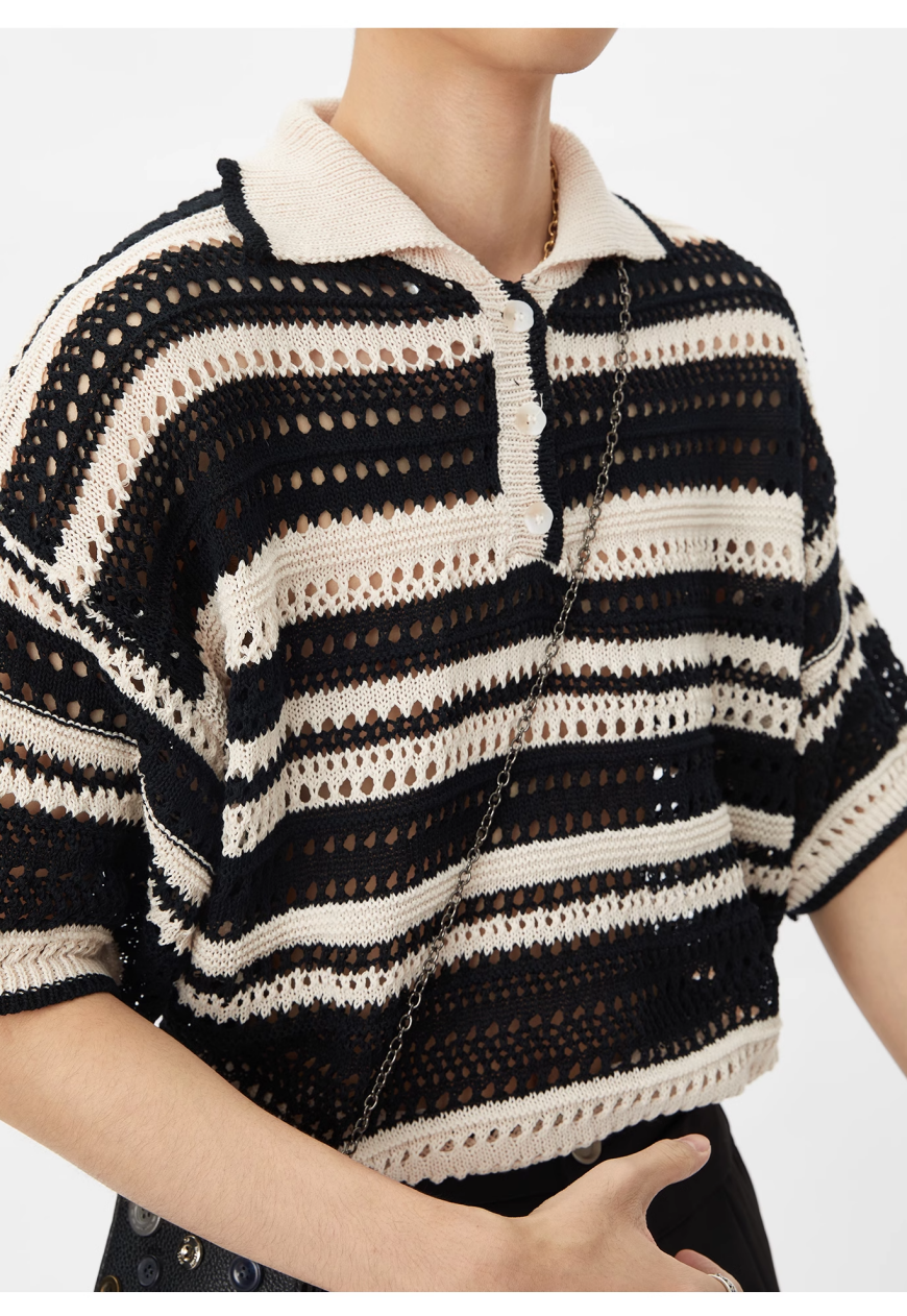 Men's rainbow knit polo shirt