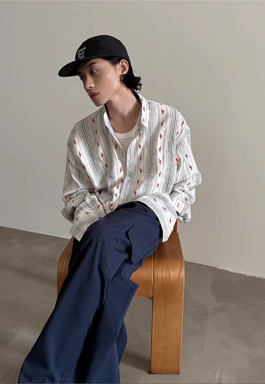 Men's Classic Striped Floral Shirt
