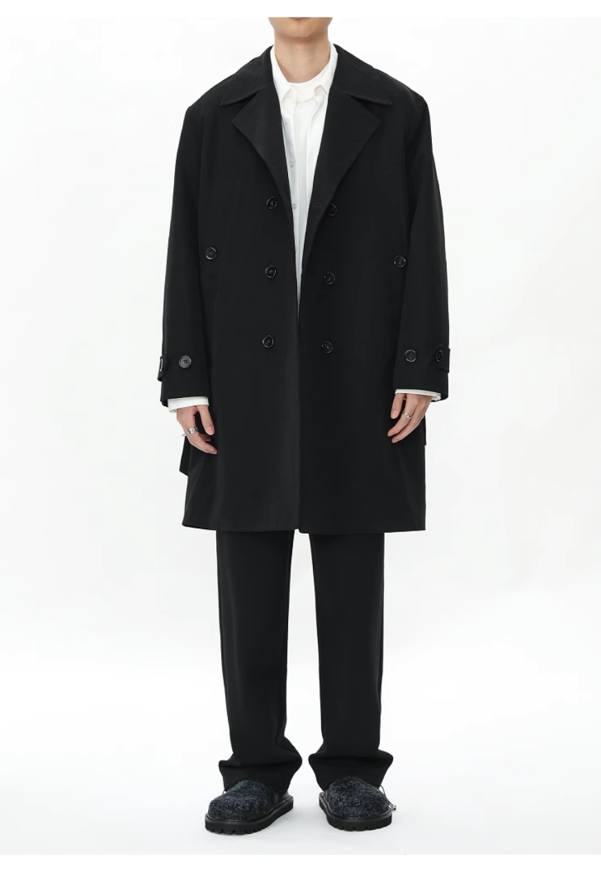 Men's Black single breasted trench coat