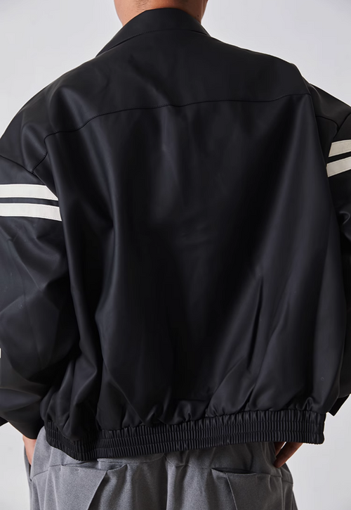 Men's Double white stripe PU leather jacket