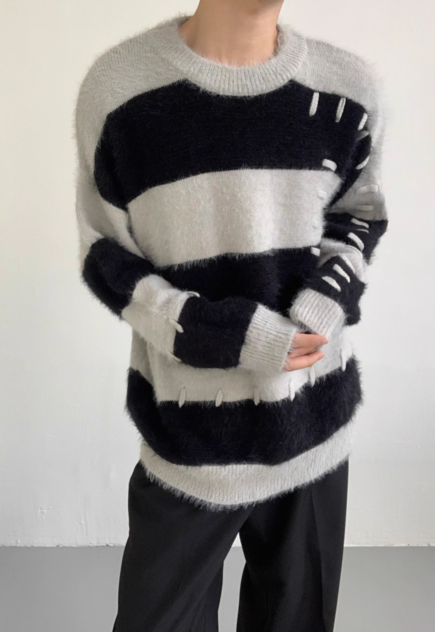 Men's Contrast mohair sweater