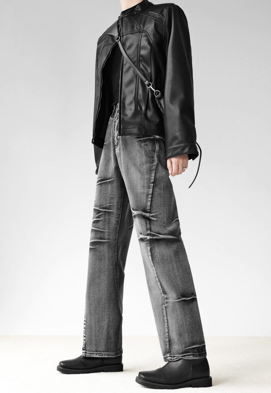 Men's Premium irregular pleated textured jeans