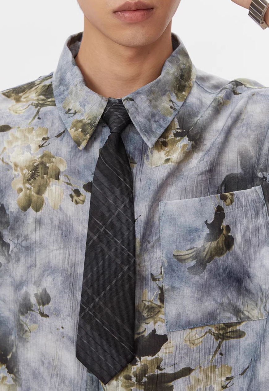 Men's Retro floral shirt with free tie
