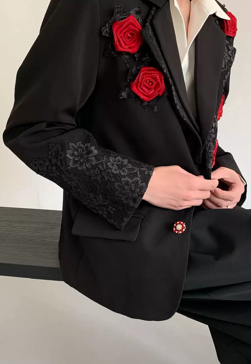 Men's Embroidered Double-Layer Blazer