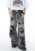 Unisex ripped floor mopping jeans