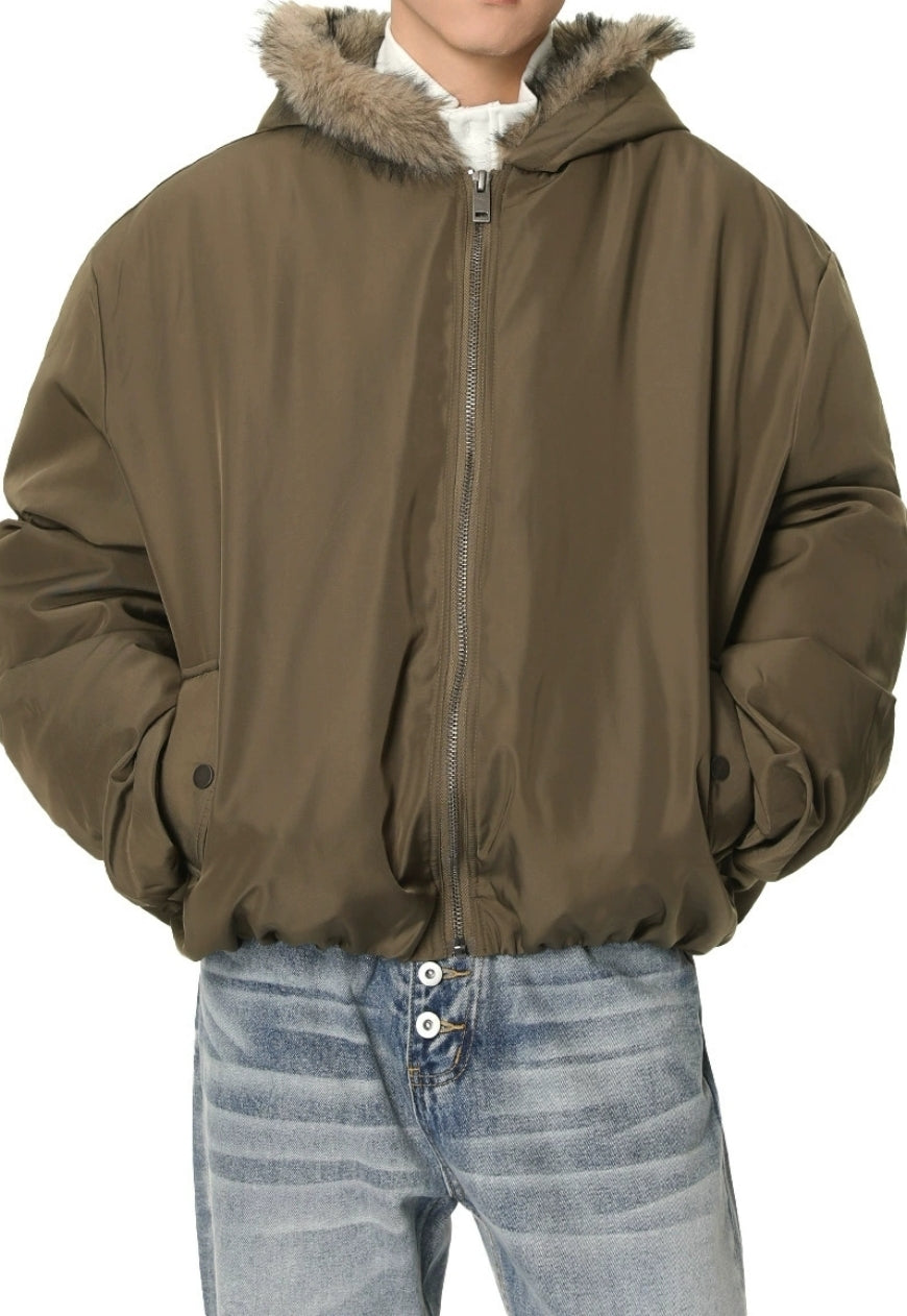 Men's Fleece-lined warm zippered cotton coat