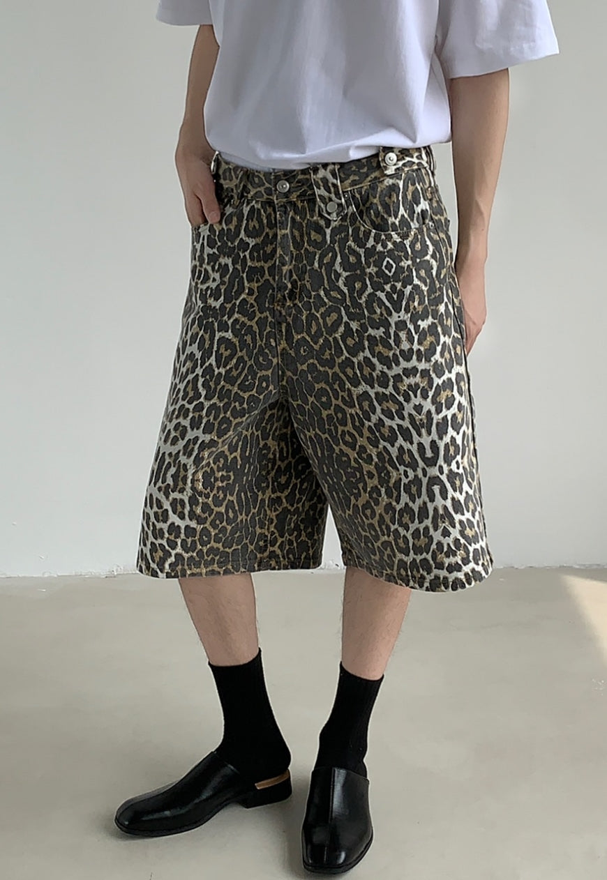 Men's Camouflage leopard print denim shorts