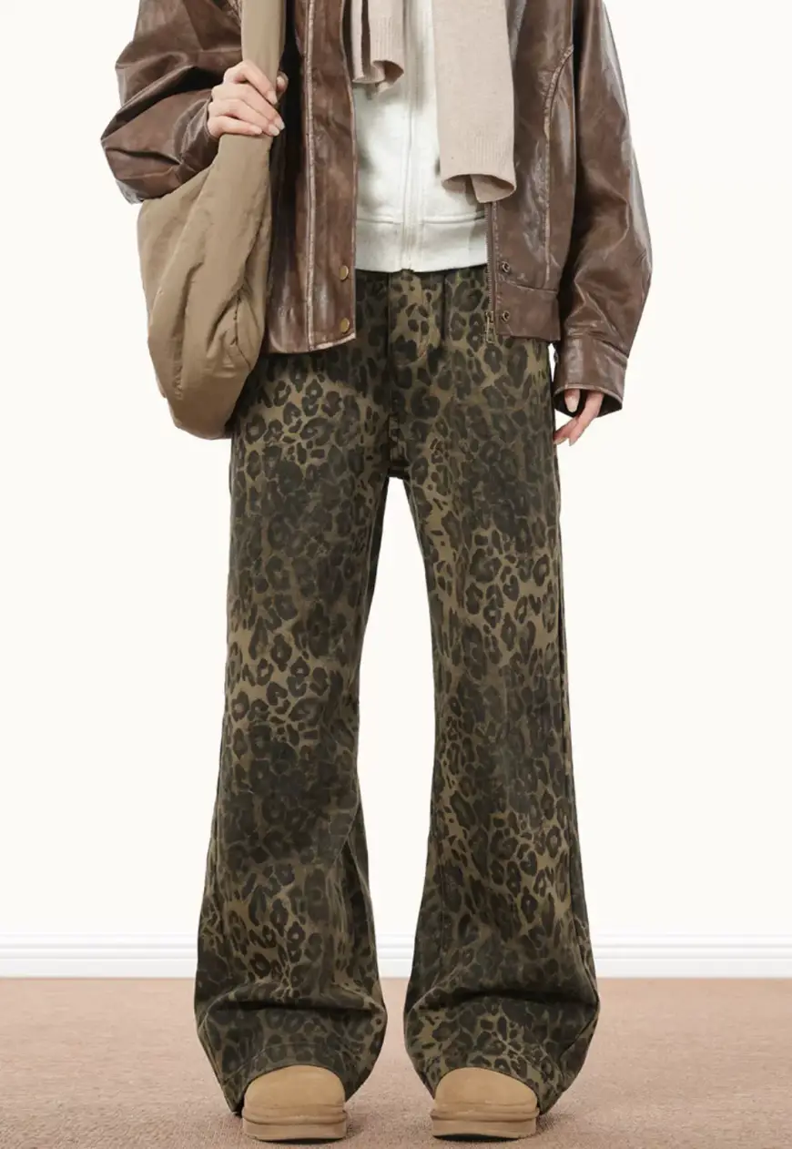 Men's Vintage leopard print jeans