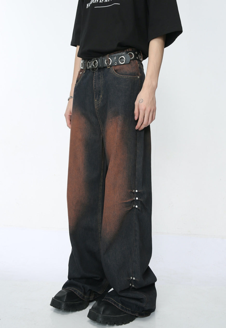 Unisex Vintage rivet gradient jeans