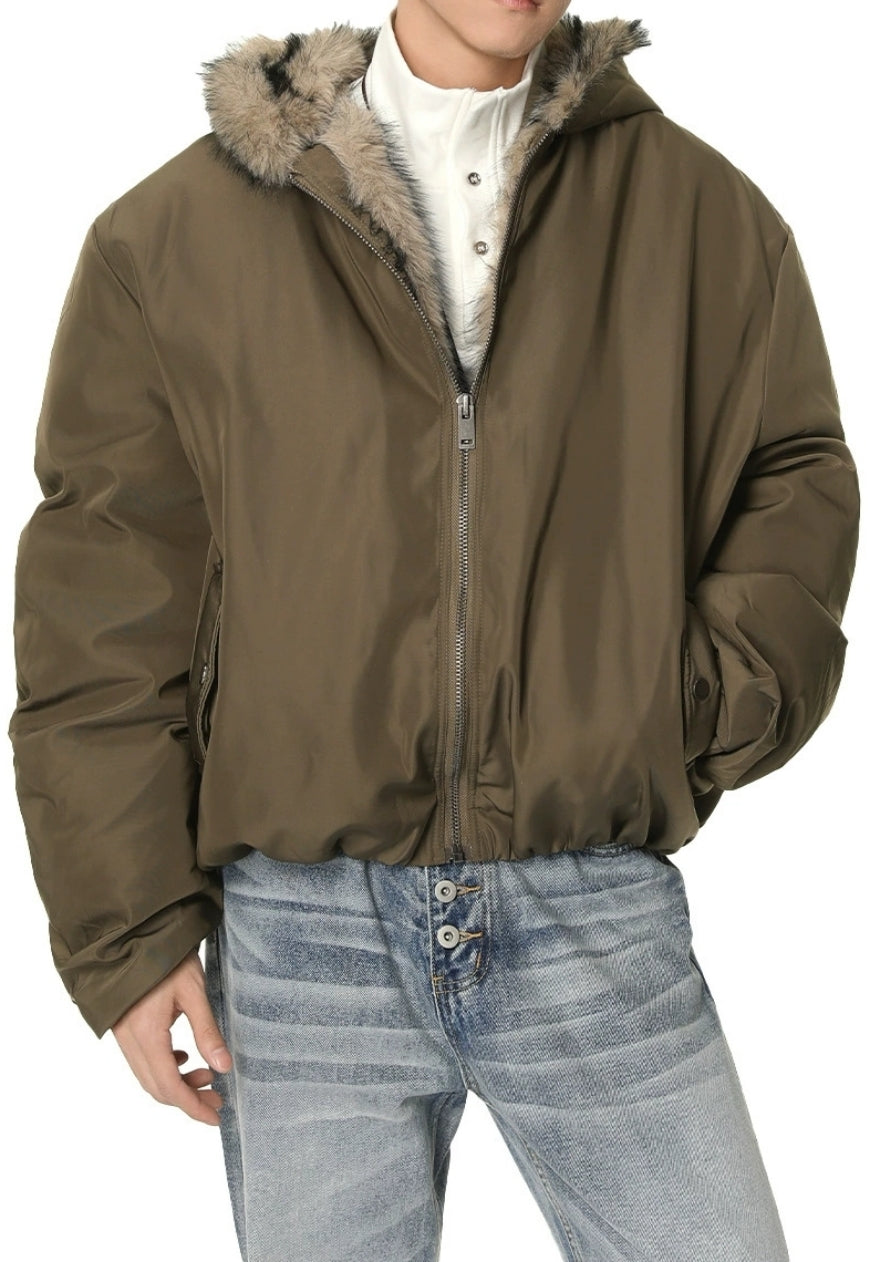 Men's Fleece-lined warm zippered cotton coat