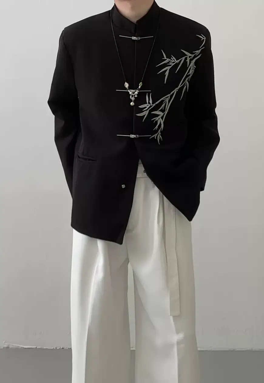 Men's Bamboo leaf embroidered blazer