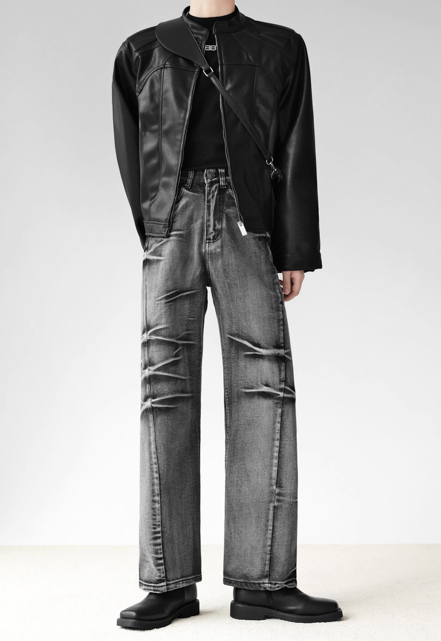 Men's Premium irregular pleated textured jeans