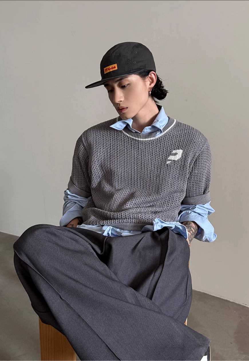 Men's Design contrasting hollow knit sweater