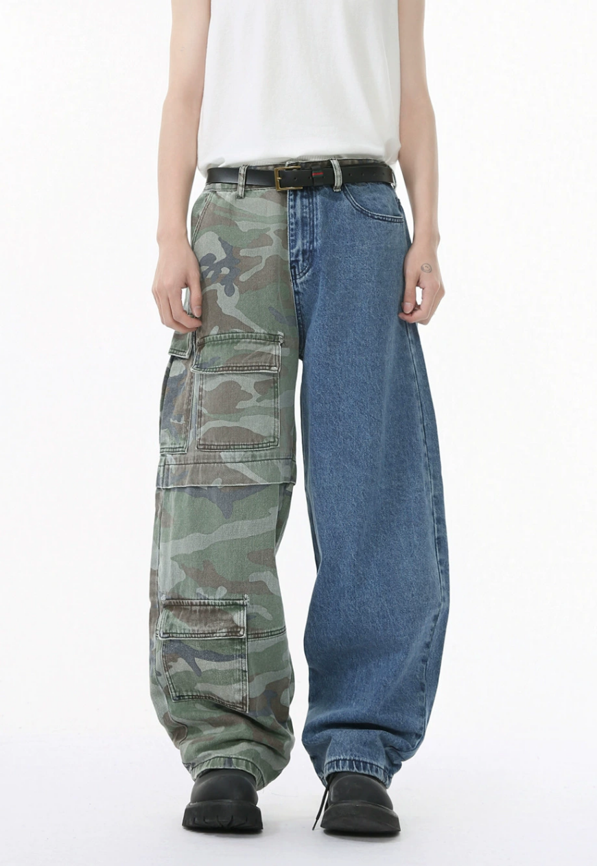 Men's Camouflage patchwork two-tone jeans