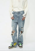 Unisex Ripped Graffiti Jeans