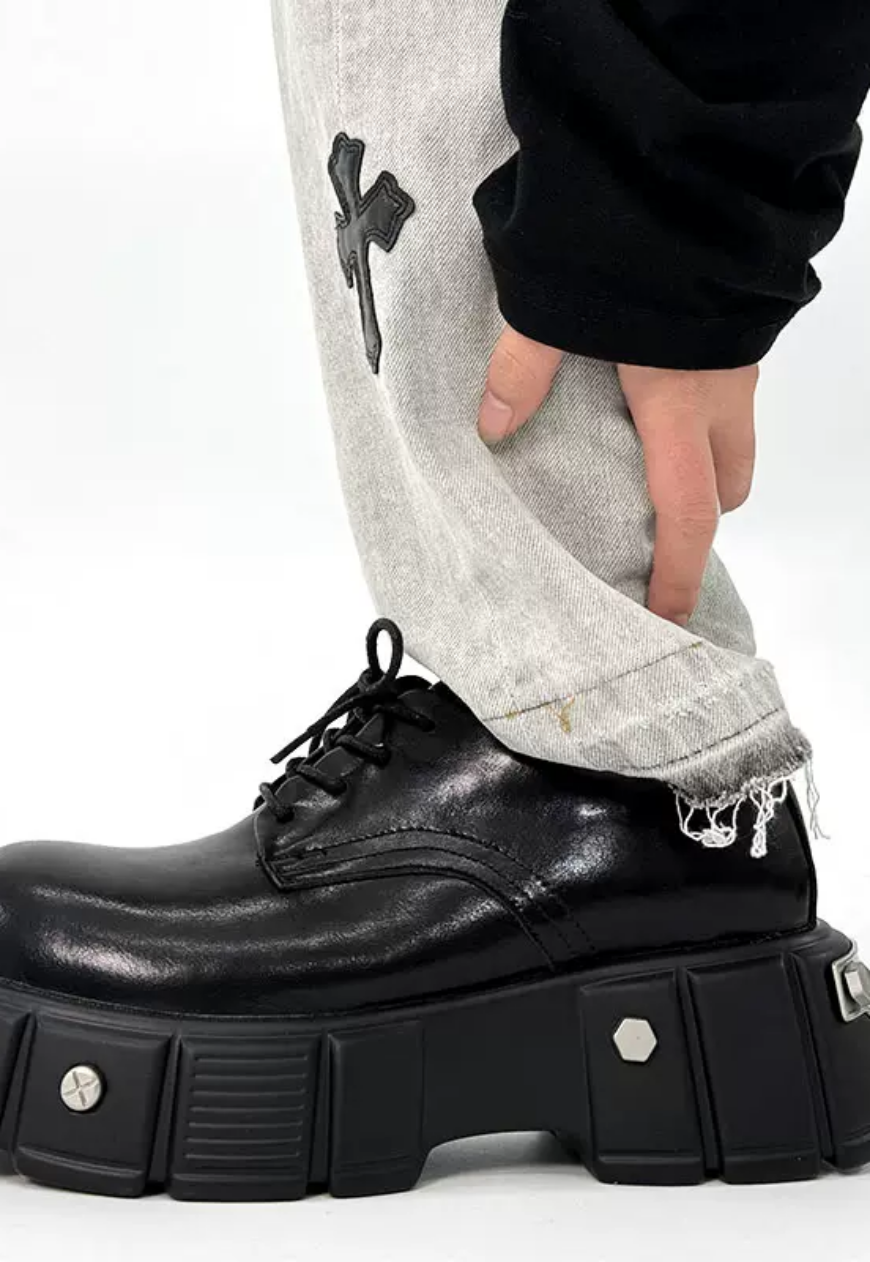 Unisex Iron toe black derby shoes