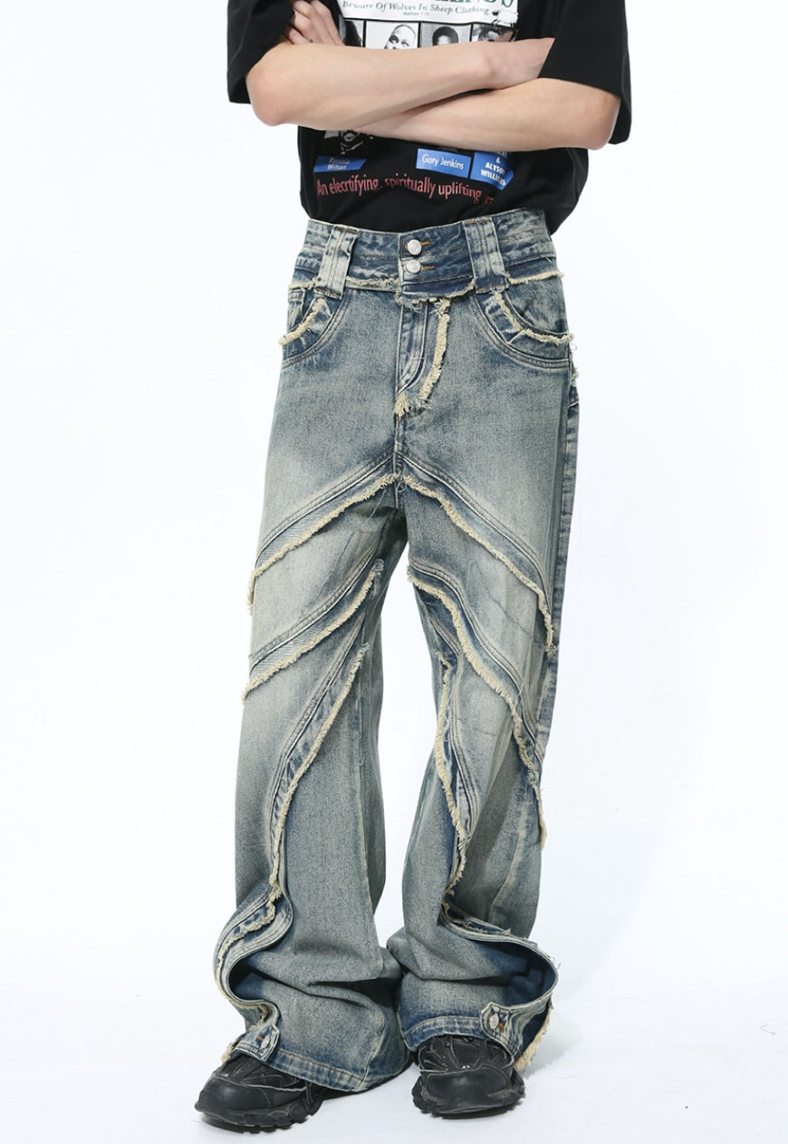 Unisex Deconstructed heavy-duty design jeans