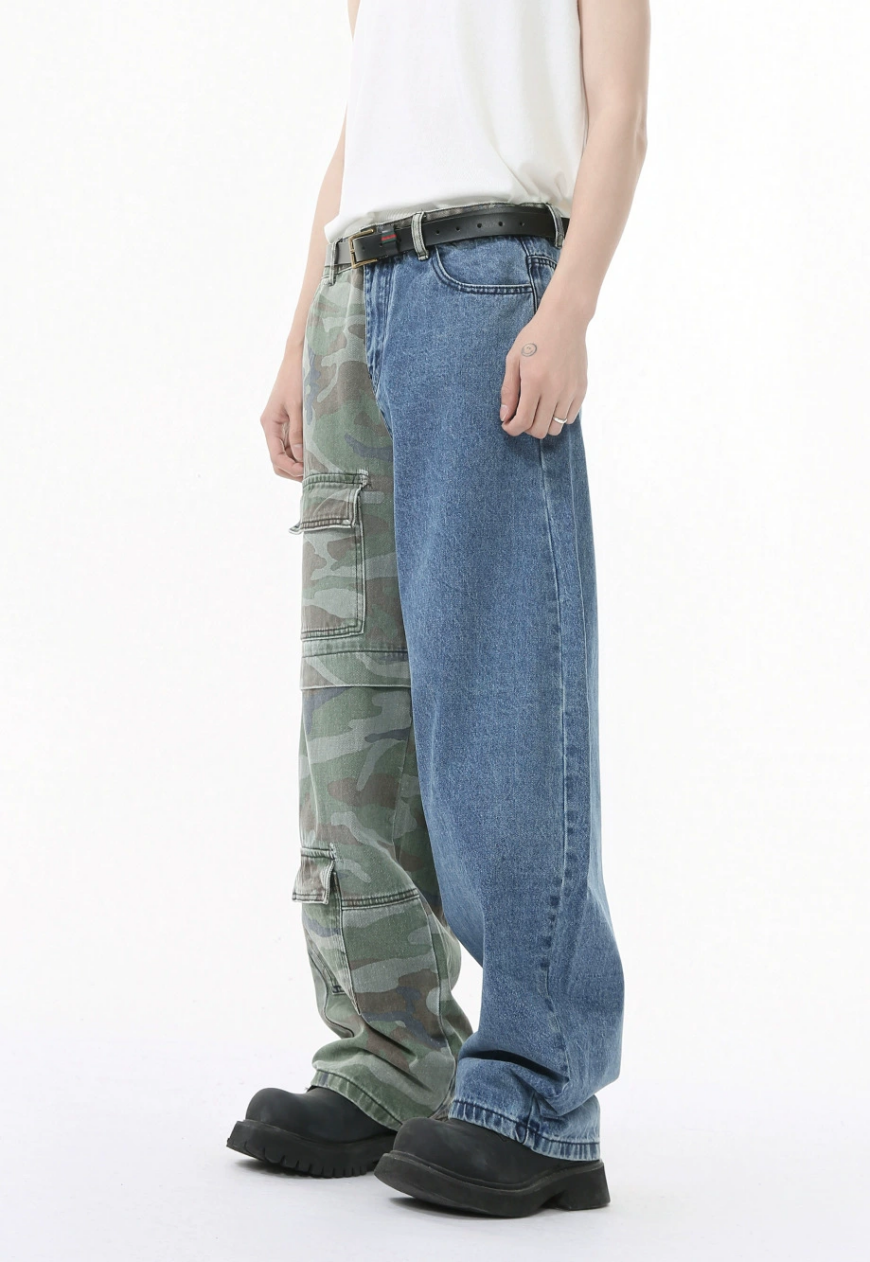 Men's Camouflage patchwork two-tone jeans