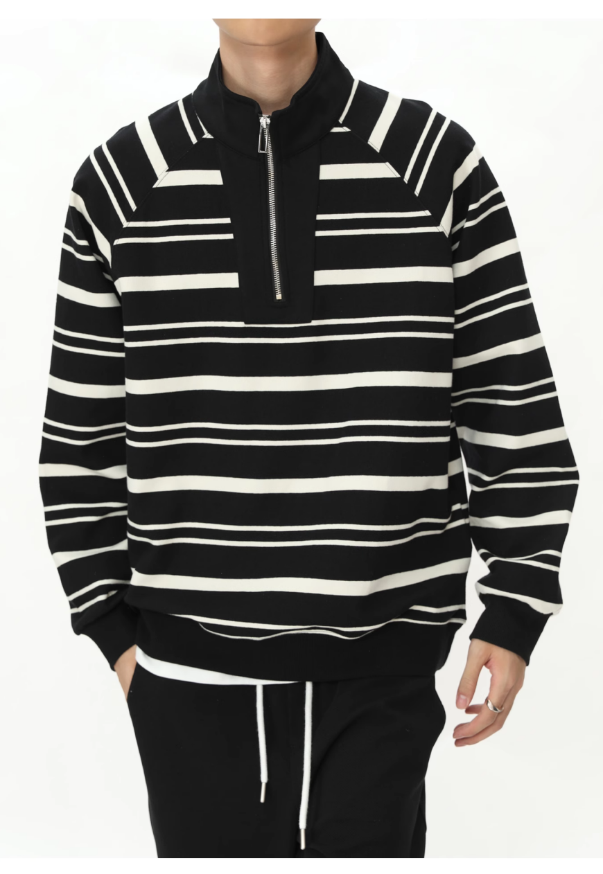 Men's Striped basic POLO zipper sweatshirt