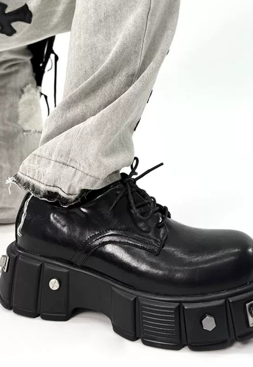 Unisex Iron toe black derby shoes