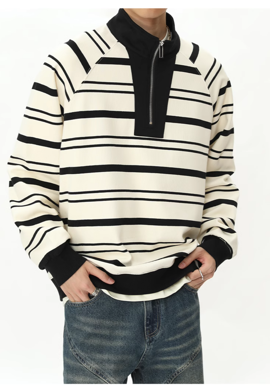 Men's Striped basic POLO zipper sweatshirt